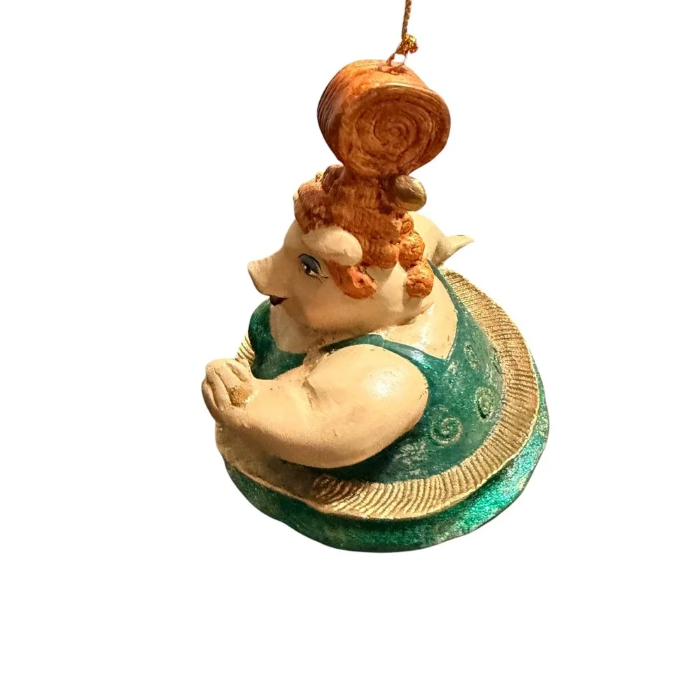 Santa Fe 2006 Pig Ballerina Ornament Vintage Resin Green Glitter Tutu Figurine